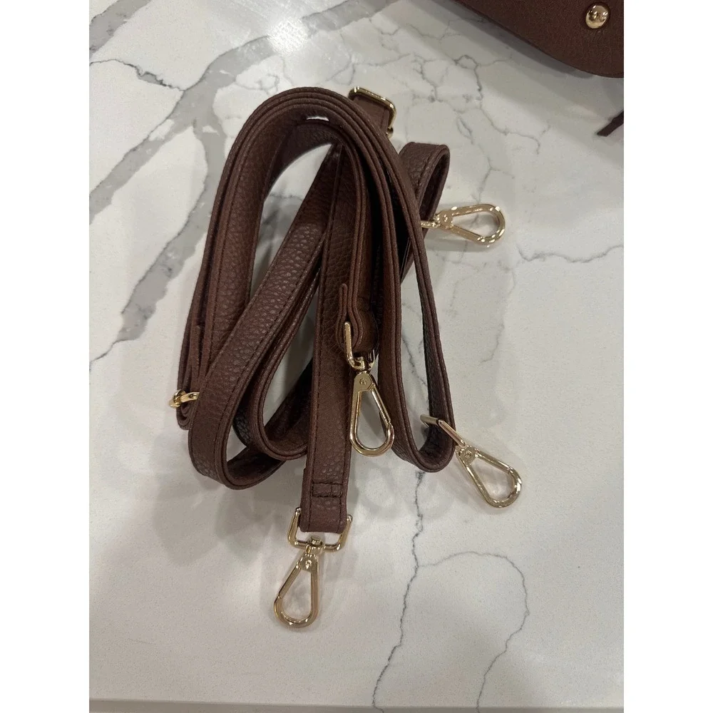 Brown Faux Leather Moto Jacket Fringe Backpack Gold Hardware Convertible Straps